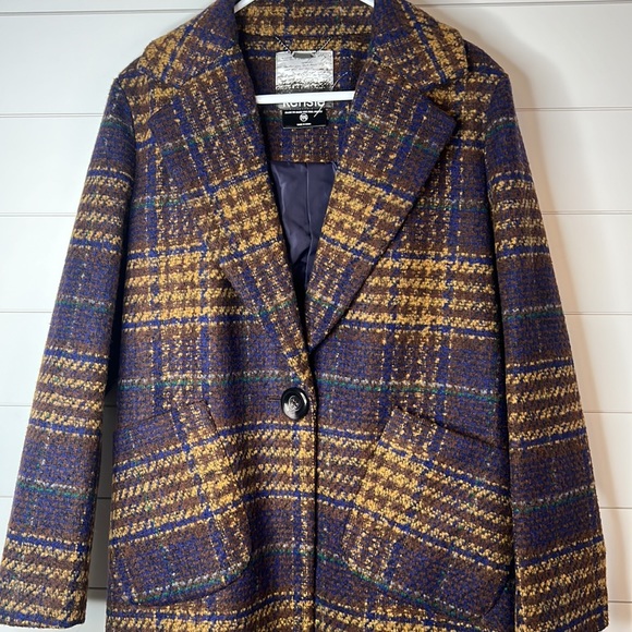 Women's Kensie Single Breasted Plaid Coat. Purple/Gold/Multi. Size Medium. NWT. - Picture 7 of 13